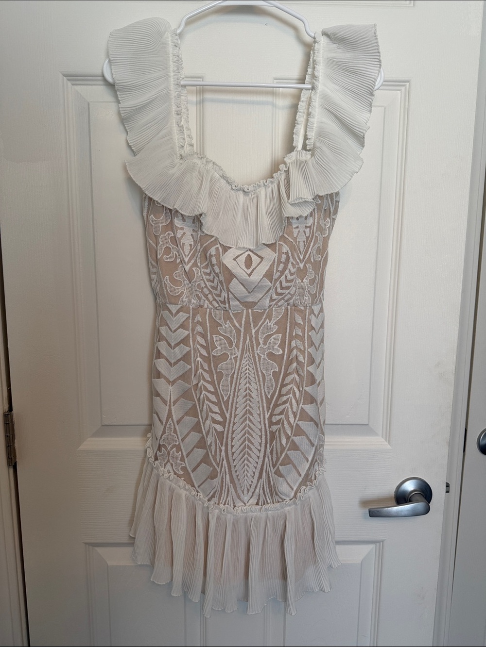 Sleeveless Ivory Embroidered Ruffle Mini Dress
